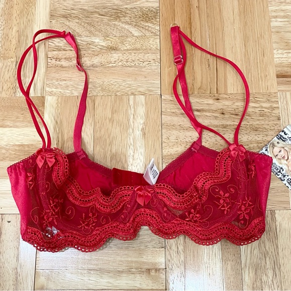 SHIRLEY of Hollywood 331 Red Embroidered Bra Shelf Size 34 - Picture 2 of 11